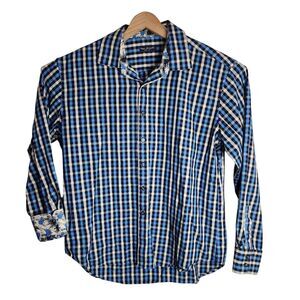 Marco Brunelli Button Up Shirt Men's 2XL Long Sleeve Collared Plaid Blue‎